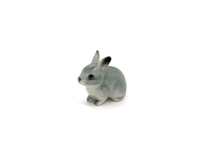 Handmade Adorable Mini Ceramic Animal Figurine – Porcelain Miniature Collectible Decor (Gray Ears Rabbit) - style: Gray Ears Rabbit