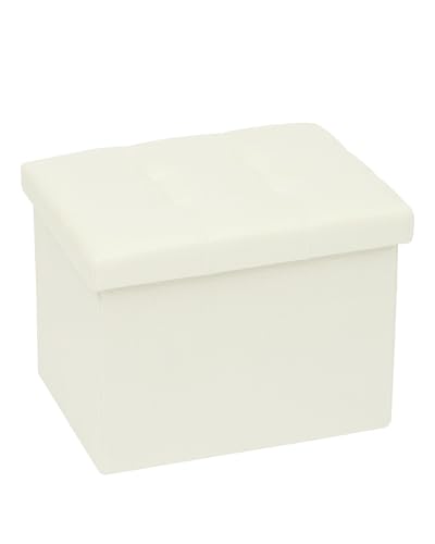 PINPLUS Button Tufted Folding Linen Storage Ottoman 16.5", 36L Collapsible Storage Cube with Lid, Supports 250 lbs, Fabric Foot Rest Ottoman for Living Room, Bedroom, Entryway,Cream White - color: Cream White