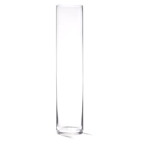 16" Tall Cylinder Glass Vase, 3.5" Wide - Clear Glass Vase for Centerpiece, Floor Vase, Flowers, Candle Holder, Wedding Table Decor by 4E's Novelty