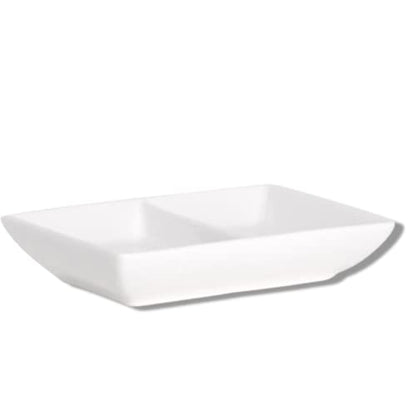 Needzo White Ceramic Divided Ceramic Dish, Two Compartment Dipping Sauce Container Appetizer Holder for Parties, Pack of 2, 4 Inches