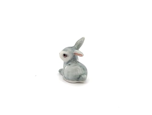 Handmade Adorable Mini Ceramic Animal Figurine – Porcelain Miniature Collectible Decor (Pink Ears Rabbit) - style: Pink Ears Rabbit