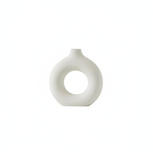 Ceramic Donut Vase, White Sculptural Ring Centerpiece for Shelf Mantel Desk Display (1 PC) - size: 7.28 x 2.17 x 7.48 in