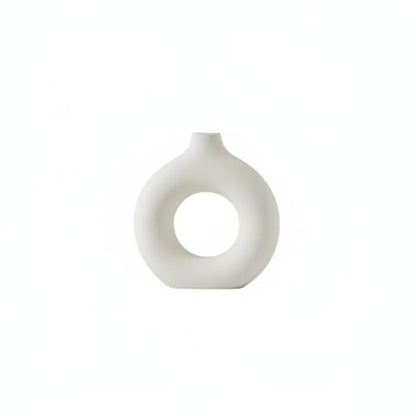 Ceramic Donut Vase, White Sculptural Ring Centerpiece for Shelf Mantel Desk Display (1 PC) - size: 7.28 x 2.17 x 7.48 in