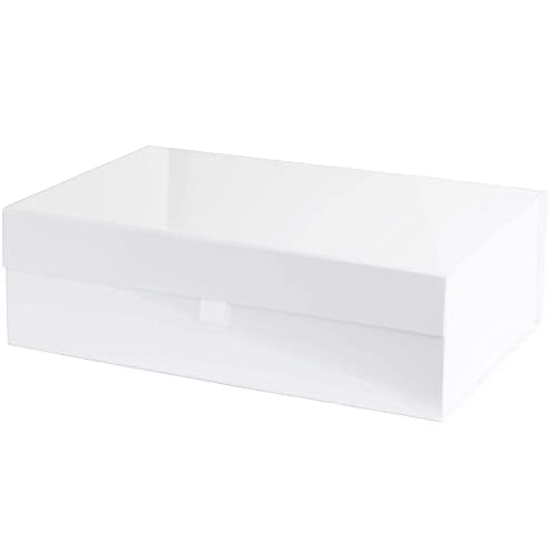 Purple Q Crafts White Hard Gift Box With Magnetic Closure Lid 14" x 9" x 4" Rectangle Favor Boxes With White Glossy Finish (1 Box) - size: 1 Count (Pack of 1)