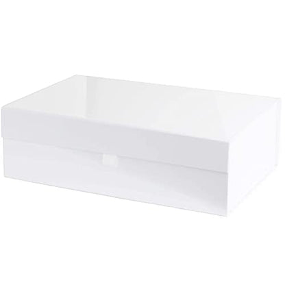 Purple Q Crafts White Hard Gift Box With Magnetic Closure Lid 14" x 9" x 4" Rectangle Favor Boxes With White Glossy Finish (1 Box) - size: 1 Count (Pack of 1)