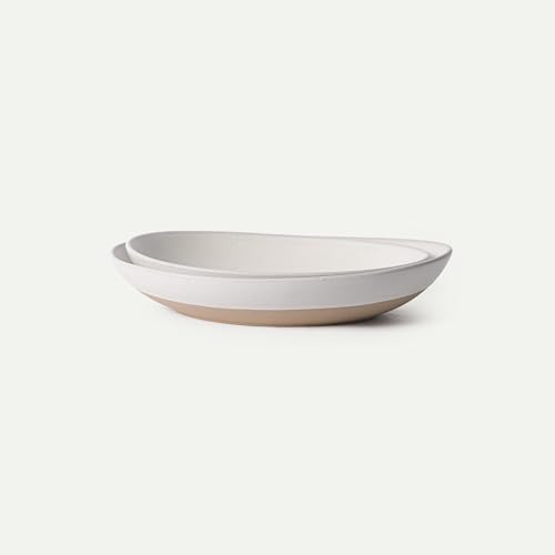 MORA Jumbo and Large Serving Dishes Set of 2, 13 inch and 12 inch Ceramic Pottery Oval Platters - Microwave, Oven and Dishwasher Safe - Oat - color: Oat, size: Jumbo & Large