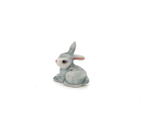 Handmade Adorable Mini Ceramic Animal Figurine – Porcelain Miniature Collectible Decor (Pink Ears Rabbit) - style: Pink Ears Rabbit
