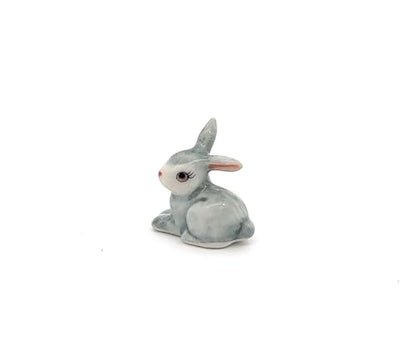 Handmade Adorable Mini Ceramic Animal Figurine – Porcelain Miniature Collectible Decor (Pink Ears Rabbit) - style: Pink Ears Rabbit