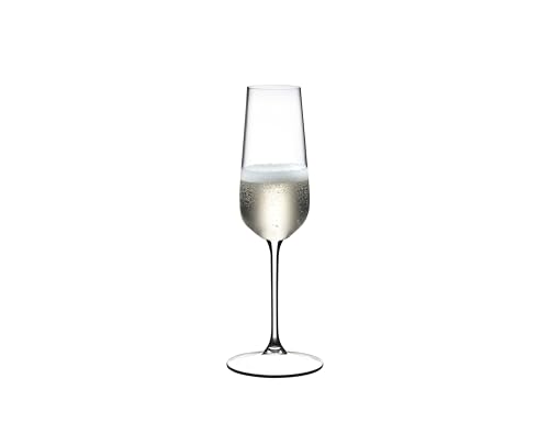 Riedel Champagne Flute - Crystal Glass - 8,454oz (full) - Set of 2-6424/08 - Grape At Premium Sparkling Wine Glass, Dishwasher Safe