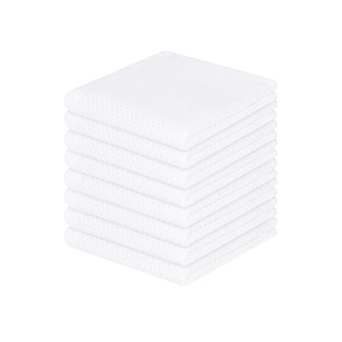 Homaxy 100% Cotton Waffle Weave Kitchen Dish Cloths 8-Pack, White | 12 x 12 Inches, Ultra Soft Absorbent Dish Towels, Quick Drying Dish Rags with Hanging Loop - color: White, size: 12 X 12 - 8 Pack