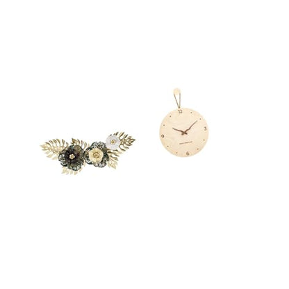Hanging Wall Art Wall Clock Metal Wall Decor Metal Wall Art Iron and Wood Decorative Pendant Flower Leaf Carved Rustic Style Suitable for Living Room