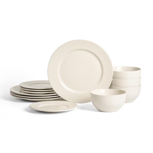 Stone Lain Topaz 12-Piece Stoneware Dinnerware Set, Dinner Plates, Salad Plates & Bowls, Service for 4, Dishwasher & Microwave Safe, Sand - color: Sand, size: 12-Piece, Service for 4