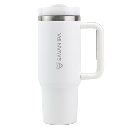 Insulated Tumbler, White, 30 oz | Stainless Steel Vacuum, Handle and Straw, Leak Resistant Lid, Fits Car Cup Holder - color: White, size: 30 oz