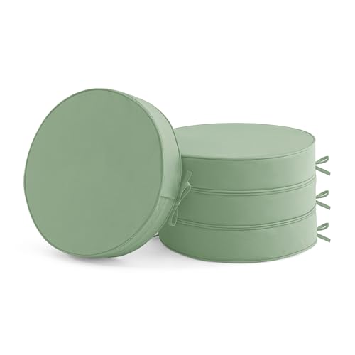Summsun Outdoor Bistro Chair Cushions Set of 4, 15" D x 3" H Round Chair Cushions Waterproof and Fade Resistant Chair Cushion Pads with Non-Slip Ties and Removable Covers for Garden, Sage Green - color: Sage Green, size: 15x3 Inch (Round)-4p
