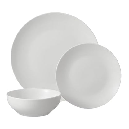 12-Piece Glazed White Stoneware Dinnerware Set, Service for 4 Plates Bowls, Microwave & Dishwasher Safe Neutral Tableware for Home Dining, 2026 Timeless Household Essential