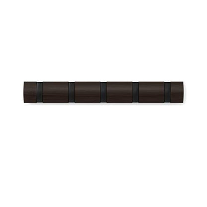 Umbra Flip Coat Rack, Wall Mounted 5-Hook Space Saving, Walnut/Black | Real wood and steel build, retractable hooks fold flat, holds coats bags and scarves, easy install - color: Walnut/Black, size: 5-Hook