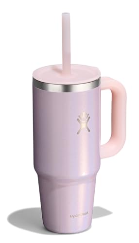 Hydro Flask Travel Tumbler with Handle, Lid and Straw - Insulated Stainless Steel in 24 Oz Glimmer Pink - color: GLIMMER PINK, size: 24 Ounces