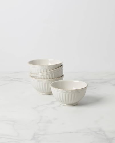 Lenox French Perle Groove White All-Purpose Bowls, Salad Bowl Set for 4 | dishwasher safe | versatile for cereal, soup, or salad | multi-purpose bowl | 6 inch diameter | 3 inch, 20oz - style: All-Purpose Bowls, Set of 4