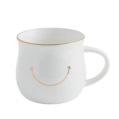 Elegant Gold-Accented Smiley Face Ceramic Mug - 13 Oz, Unique & Thoughtful Gift for Coffee Lovers, Eco-Friendly, Durable - Ideal for Home or Office - color: White