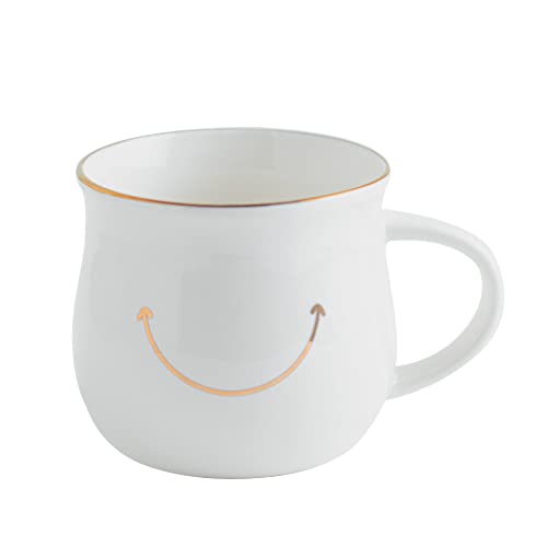 Elegant Gold-Accented Smiley Face Ceramic Mug - 13 Oz, Unique & Thoughtful Gift for Coffee Lovers, Eco-Friendly, Durable - Ideal for Home or Office - color: White