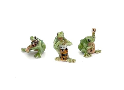 Handmade Adorable Mini Ceramic Animal Figurine – Porcelain Miniature Collectible Decor (Set of 3 Mini Frog Band) - style: Set of 3 Mini Frog Band