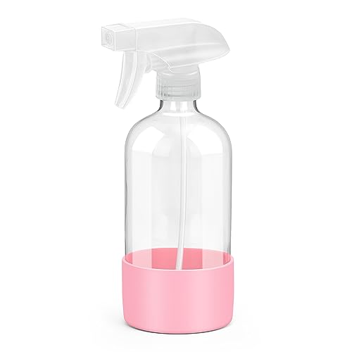 Rionisor Glass Spray Bottles with Silicone Sleeve Protection, Empty 16 oz Refillable Containers, Reusable Spray Bottles with Adjustable Nozzle for Hair, Cleaning Solutions, 1 Pack Pink - color: Pink, style: 1 Pack