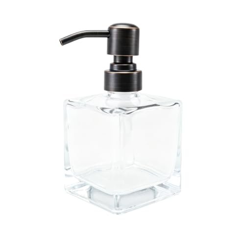 Hand Soap Dispenser Square with Oil Rubbed Bronze Pump, 8.4 oz Liquid Clear Glass Soap Dispenser with Stainless Steel Pump for Dish Soap Bathroom Kitchen Vanity Countertop - color: Oil Rubbed Bronze, size: 8.4 oz