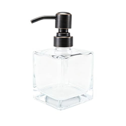 Hand Soap Dispenser Square with Oil Rubbed Bronze Pump, 8.4 oz Liquid Clear Glass Soap Dispenser with Stainless Steel Pump for Dish Soap Bathroom Kitchen Vanity Countertop - color: Oil Rubbed Bronze, size: 8.4 oz