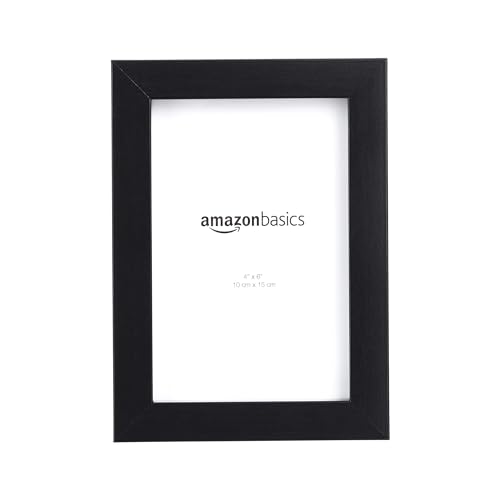 Amazon Basics Rectangular Picture Frame Set for Wall Hanging or Tabletop Display, 6 x 4 in, Black, 5-Pack - size: 4" x 6"