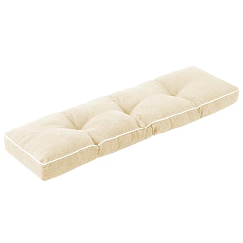 IPYNBAP Bench Cushion, 36 x 14 Inch Patio Furniture Cushions with Durable Ties, Soft Memory Foam Bench Cushions for Indoor/Outdoor Furniture with Non-Slip Bottom, Kitchen&Dining, Beige - color: Beige, size: 36*14+4”
