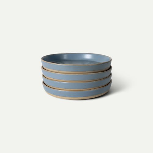 Mora Medium Dishes Set of 4, 35oz Ceramic Pottery Pasta Plate/Wide Bowls - Microwave, Oven and Dishwasher Safe - Sky - color: Sky