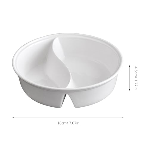 Cabilock Ceramic Divided Bowl, 40oz 2-Section Bowl with Side Compartment for Ramen, Soup, Salad, Noodles and Snacks, White, Microwave and Dishwasher Safe