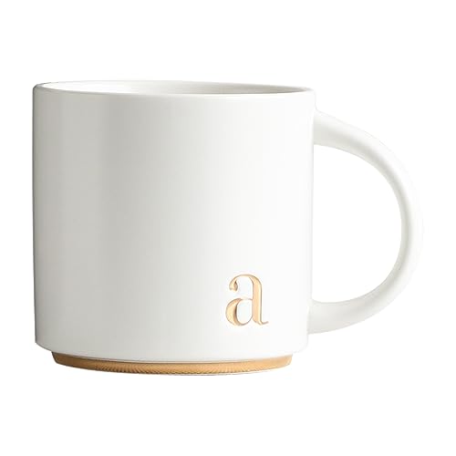 COLLECTIVE HOME Ceramic Coffee Mug, 15 oz Monogram Cup with Gift Box(a) | Dishwasher Safe, Engraved Gold Letter , Personalized Housewarming Birthday Present, Christmas Thanksgiving Mothers Day Gifts - color: gold-a