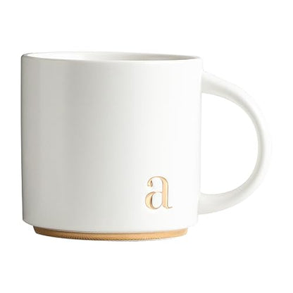 COLLECTIVE HOME Ceramic Coffee Mug, 15 oz Monogram Cup with Gift Box(a) | Dishwasher Safe, Engraved Gold Letter , Personalized Housewarming Birthday Present, Christmas Thanksgiving Mothers Day Gifts - color: gold-a