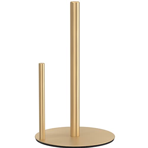 Paper Towel Holder Gold Stainless Steel Kitchen Countertop Roll Organizer | Standing Paper Towel Holders Roll Dispenser Simple Gold Weighted Base - color: Gold