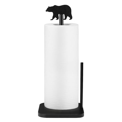 Leinuosen Cabin Bear Paper Towel Holder Farmhouse Bear Wooden Paper Towel Holder Black Bathroom Countertop Accessories Kitchen Stand Organizer Standing Apartment Decor Housewarming Gift - style: Black Bear