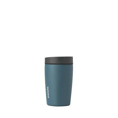 Owala SmoothSip Slider Insulated Stainless Steel Coffee Tumbler, Reusable Iced Coffee Cup, Hot Coffee Travel Mug, BPA Free 12 oz, Grey/Blue (High Dive) - color: High Dive, size: 12 Ounces, style: No Handle