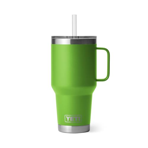 YETI Rambler 35 oz Tumbler with Handle and Straw Lid, Travel Mug Water Tumbler, Vacuum Insulated Cup with Handle, Stainless Steel, Canopy Green - color: Canopy Green, style: 35oz