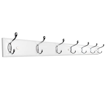 Wooden Wall Mounted Coat Rack – 35 Inch, White with 7 Silver Hooks for Entryway, Hallway, Bedroom - size: Long-35.4in(90cm),7 Silver Hooks, style: Modern