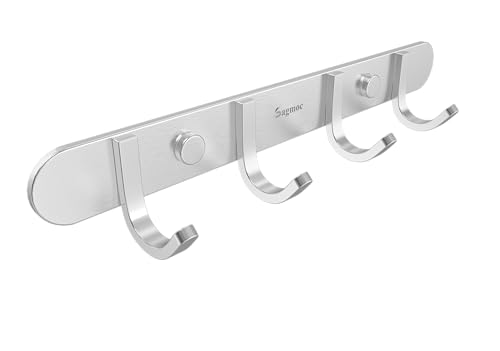 Coat Hook Rack Brushed Nickel - Sagmoc 10.6-Inch Coat&Towel Hook Rail Wall Mounted with 4 Hooks, Durable Wall Hangers for Bedroom, Bathroom, Foyer, Hallway (SUS304 Stainless Steel) - size: 4 Hooks