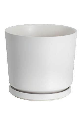 Ekirlin 9 inch Plant Pots,Ceramic Flower Planters Indoor,Modern Succulents Containers with Drain Hole Saucer,Decorate Home,Office & Outdoor (White) - color: White, size: 9 Inch