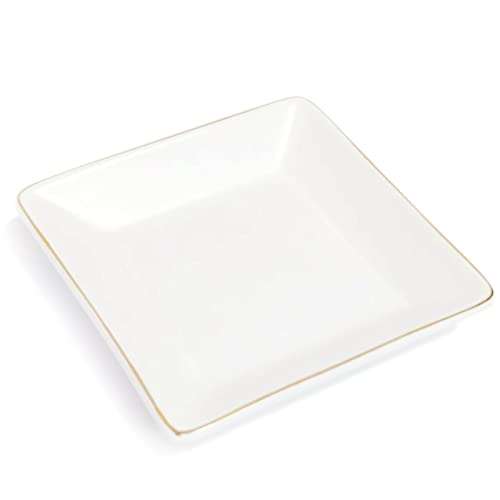 HANKOR Ceramic Jewelry Dish Tray, Decorative Trinket Tray Holder for Ring Earring Key, Gift for Women Girls, 4.7inch, White - color: White