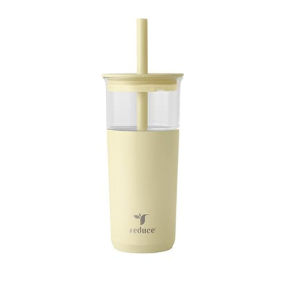 REDUCE Aspen - 20oz Vacuum Insulated Glass Tumbler - Extra Wide Straw & Lid | Keeps drinks cold for 12 hours, ideal for iced coffee, smoothies & boba, dishwasher safe, soft base - color: French Vanilla