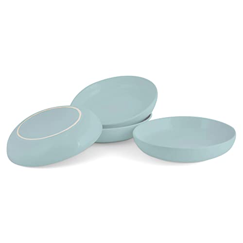 Elanze Designs Bistro Glossy Ceramic 8.5 inch Shallow Pasta Dinner Bowls Set of 4 - Perfect for Everyday uses from Italian Style Pasta to Caesar Salad, and Ramen to Pho, Ice Blue - color: Ice Blue, style: 8.5 inch Dinner