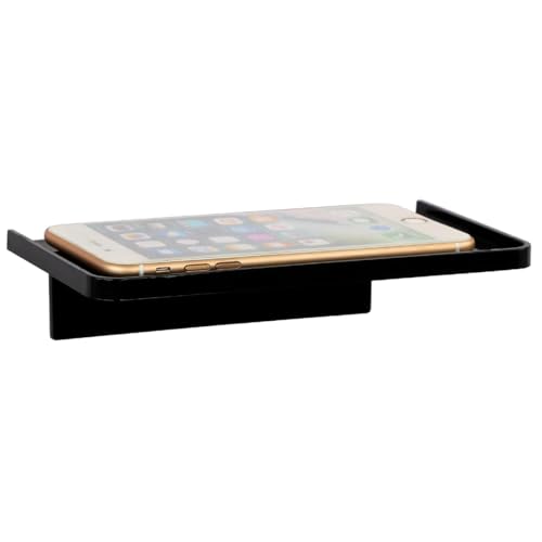 EHKIT Small Floating Shelf Heavy Acrylic Adhesive Stick on Sticky Strips/Nail Screws Wall Mount Bathroom Organizer Wipes Phone Glasses Essential Oil Perfume (Black) - color: Black