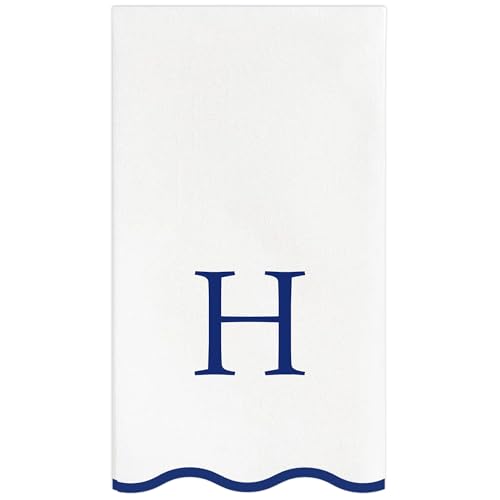 Stxy's Monogram Guest Towels, 40 Lettered Hand Towels - Navy Blue Letter 'H', Decorative Scalloped Monogrammed H Paper Napkins, Blue and White Disposable Dinner Napkins for Bathroom, Hostess Gifts - style: H