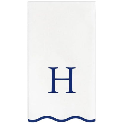 Stxy's Monogram Guest Towels, 40 Lettered Hand Towels - Navy Blue Letter 'H', Decorative Scalloped Monogrammed H Paper Napkins, Blue and White Disposable Dinner Napkins for Bathroom, Hostess Gifts - style: H