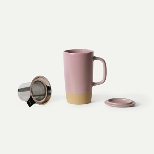 Mora Ceramics Large Tea Mug with Loose Leaf Infuser and Ceramic Lid, 18 oz, Portable, Microwave, Dishwasher Safe, Tall Coffee Cup - Rustic Matte Ceramic Glaze, Modern Herbal Tea Strainer, Dawn - color: Dawn