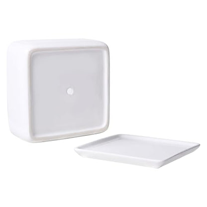 MyGift White Ceramic Square Planter Pot with Drainage Hole & Drip Tray | Suitable for Succulents, Cactus, Herbs, Bonsai, Houseplants & Floral Arrangements - color: White