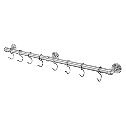 ROTHLEY Stainless Steel Hanging Pot Rack Hanger: 23.7 Inch Pot and Pan Hanger Wall Mounted Hanging Pot Bar Rack Heavy Duty Pot Hangers Kitchen Rail with 8 S Hooks (Brushed) - color: Brushed, size: 23.7 inch